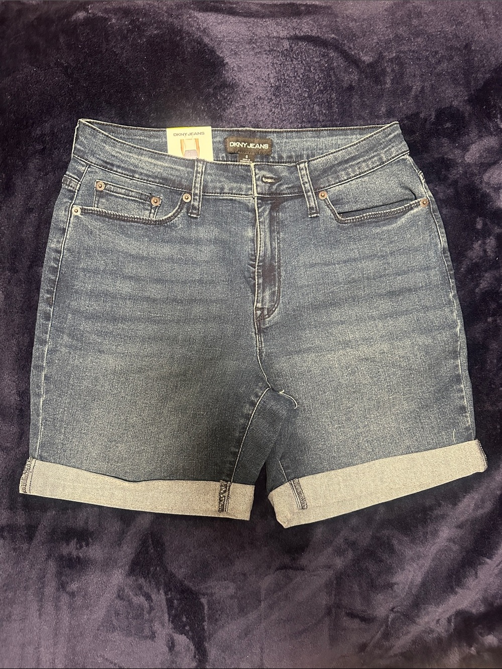 NWT DKNY Mid-Rise Dark Indigo Cuffed Denim Shorts